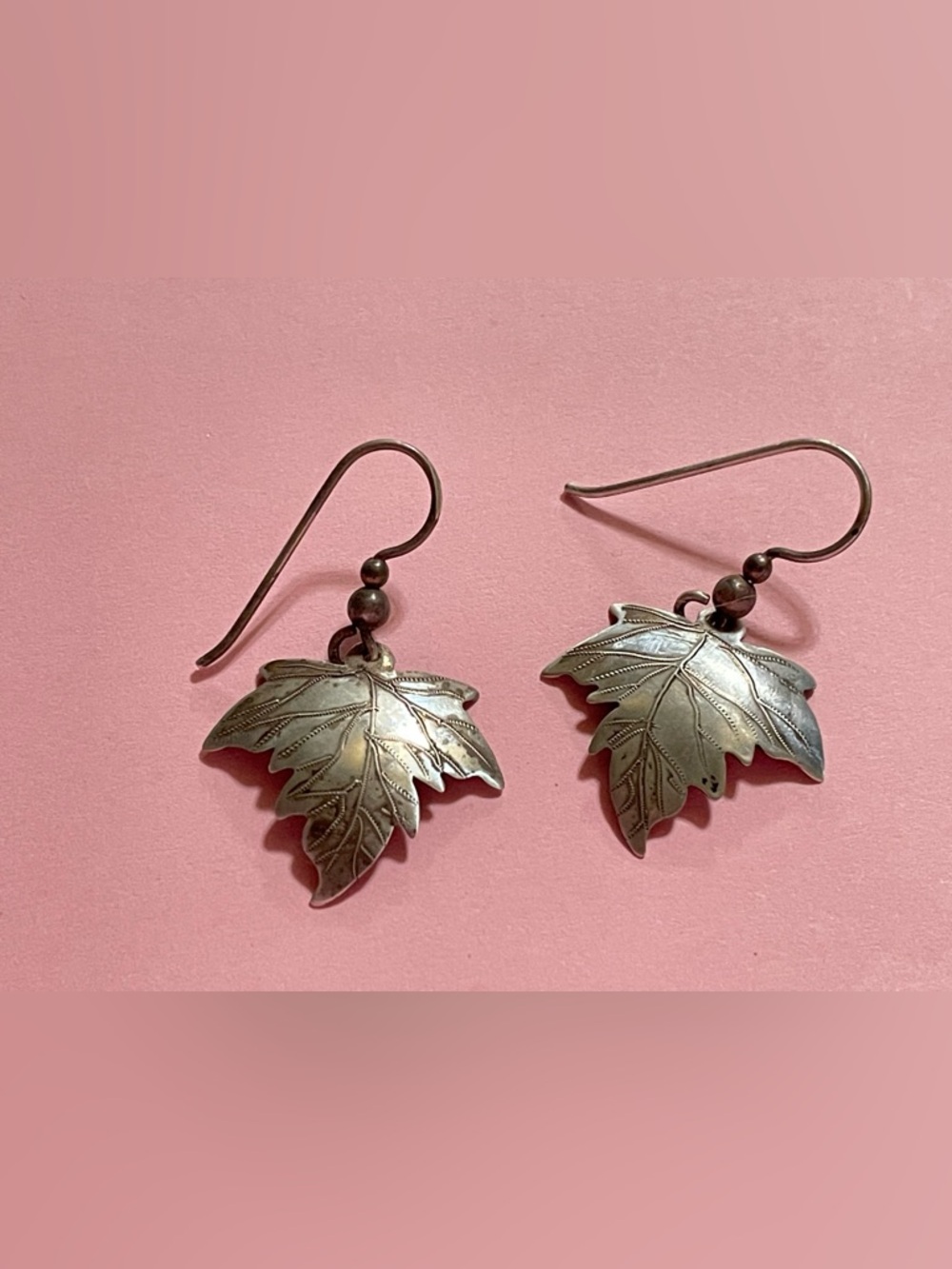 Vintage Signed Sterling Silver Pierced Leaf Earrings #7237 ❤️‍🔥